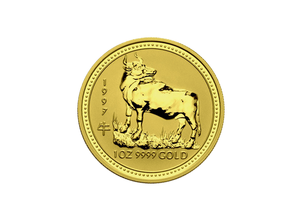 Buy original gold coins Australia 1 oz Lunar I 1997 ox gold coin with Bitcoin!
