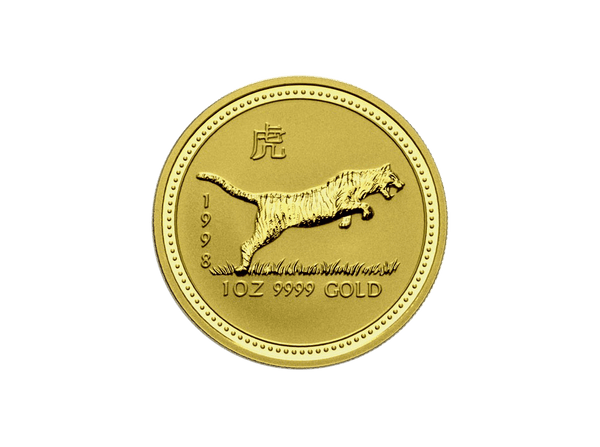 Buy original gold coins Australia 1 oz Lunar I 1998 Tiger Gold Coin with Bitcoin!