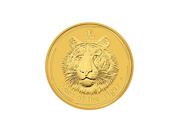 Buy original gold coins Australia 1 oz Lunar II 2010 Tiger Gold Coin with Bitcoin!
