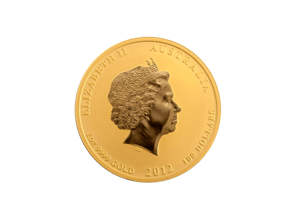 Buy original gold coins Australia 1 oz Lunar II 2012 Dragon Gold Coin with Bitcoin!