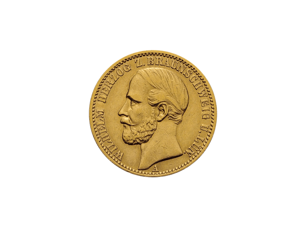 Buy original gold coins Duchy of Brunswick, Wilhelm (1830-1884) 20 Mark 1875 A with Bitcoin!