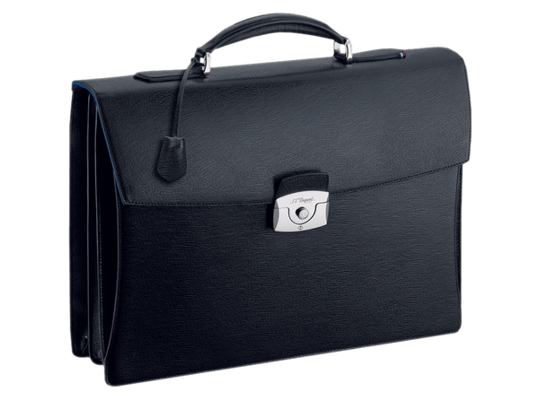 Buy original leather bags S.T. Dupont Double Gusset Briefcase Contraste Leather Black 181302 with Bitcoin!