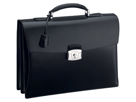 Buy original leather bags S.T. Dupont Double Gusset Briefcase Line D Leather Black 181002 with Bitcoin!