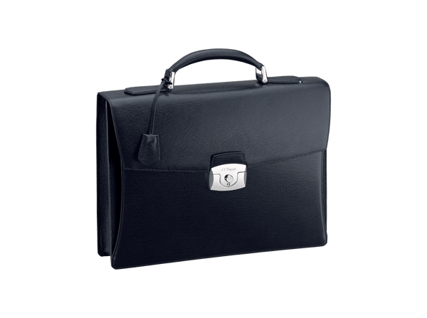 Buy original leather bags S.T. Dupont One Gusset Briefcase Line D Contraste Leather Black 181301 with Bitcoin!