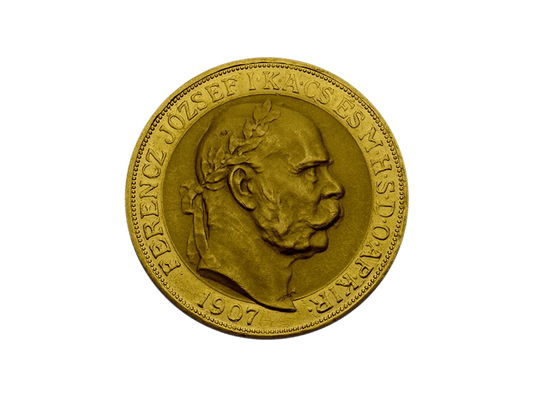 Buy original gold coins Hungary 100 Corona 1907 Coronation Anniversary Franz Joseph I. with Bitcoin!