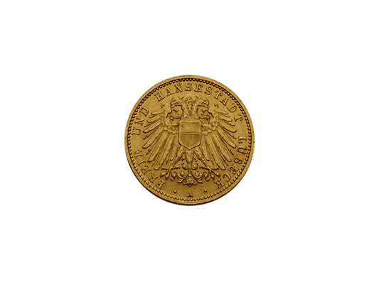 Buy original gold coins Lübeck 10 Mark City coat of arms German Empire with Bitcoin!