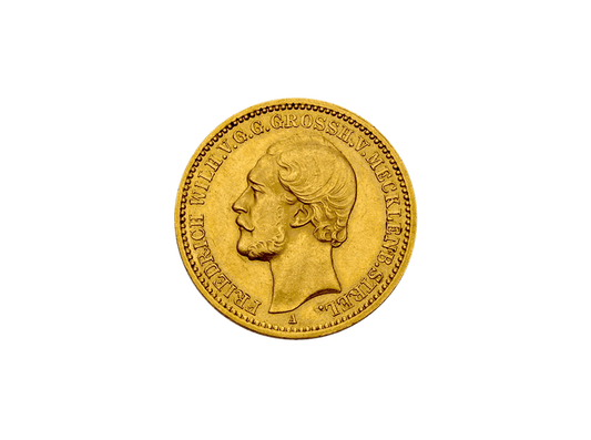 Buy original gold coins Mecklenburg-Strelitz 20 Mark 1874 Friedrich Wilhelm Empire with Bitcoin!