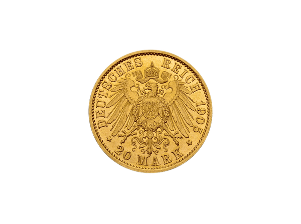 Buy original gold coins Mecklenburg-Strelitz 20 Mark 1905 Adolf Friedrich V German Empire with Bitcoin!