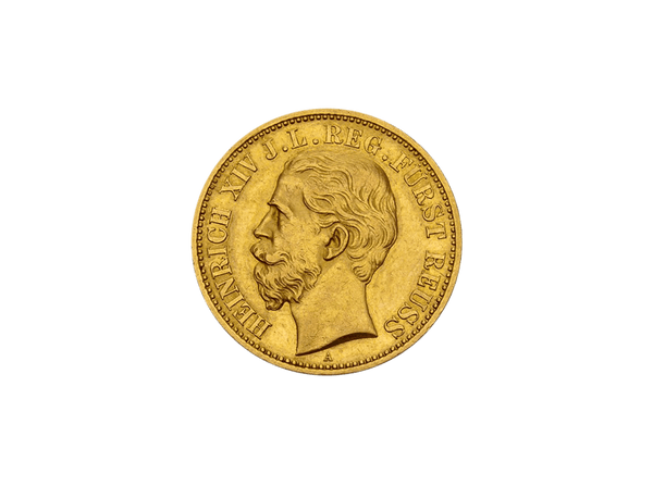 Buy original gold coins Reuss younger line 20 Mark 1901 Heinrich XIV with Bitcoin!
