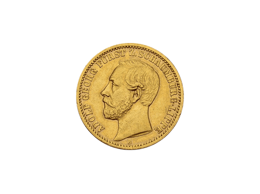 Buy original gold coins Schaumburg-Lippe 20 Mark 1874 Adolf Georg Kaiserreich with Bitcoin!