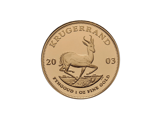 Buy original gold coins South Africa 1 oz Krugerrand 2003 with Bitcoin!