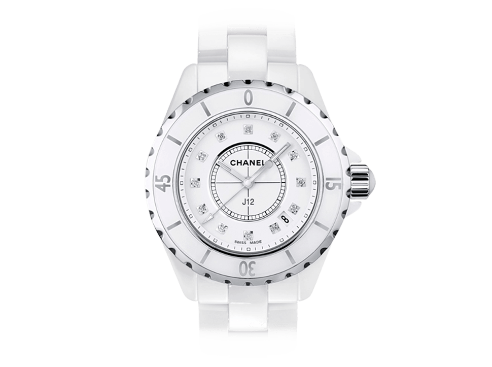 CHANEL  REFERENCE J12 A CERAMIC, STAINLESS STEEL AND DIAMOND SET