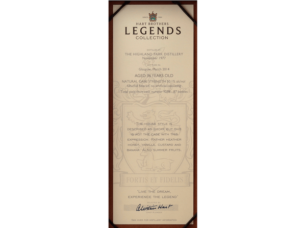 Buy original Whiskey Highland Park 36 Years Hart Brothers The Legends with Bitcoin!